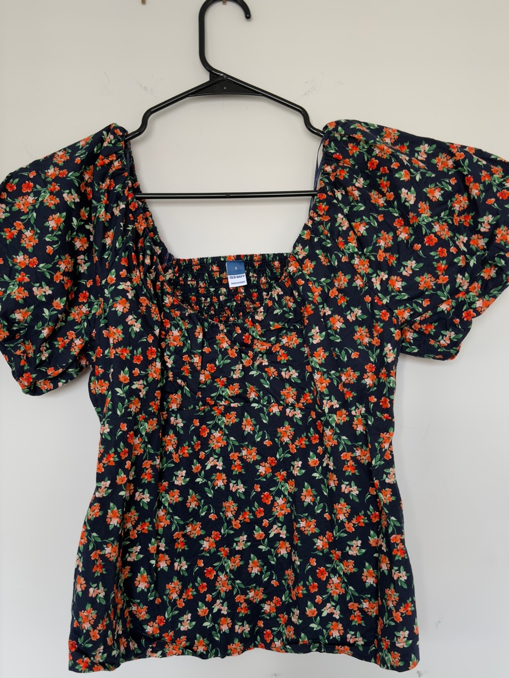 Old Navy Navy Floral Puff Sleeve Blouse